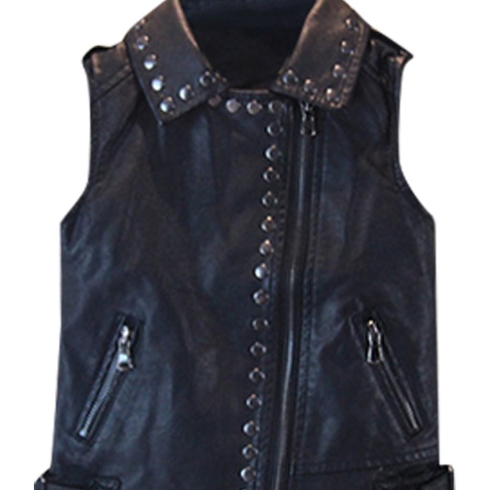 Hayley Little Girls Studded Motorcycle Vest Black